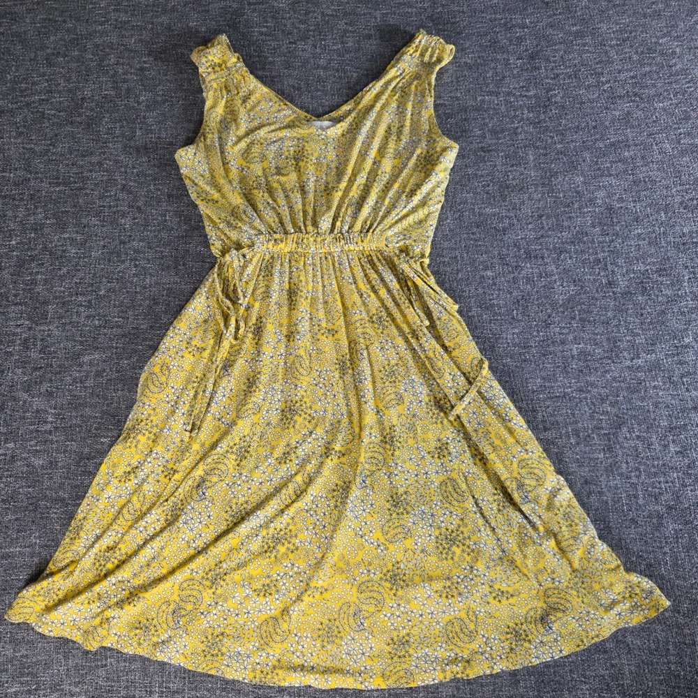 Cynthia Rowley Yellow Paisley Floral V-Neck Fit & Flare Dress Small